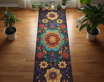 Yogamat lotusbloem mandala: lang antisliprubber, meditatiemat