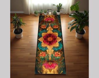 Yogamat lotusbloem mandala: lang antisliprubber, meditatiepilates