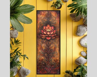 Yogamat, elegant lotusbloemontwerp, spiritueel kunstwerk, rubberen mat voor meditatie, fitnessapparatuur