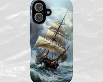 Vintage Ship in Stormy Sea Phone Case: Nautical Maritime Art