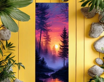 Rubberen yogamat betoverd bos zonsondergang | Sereen natuurlandschap