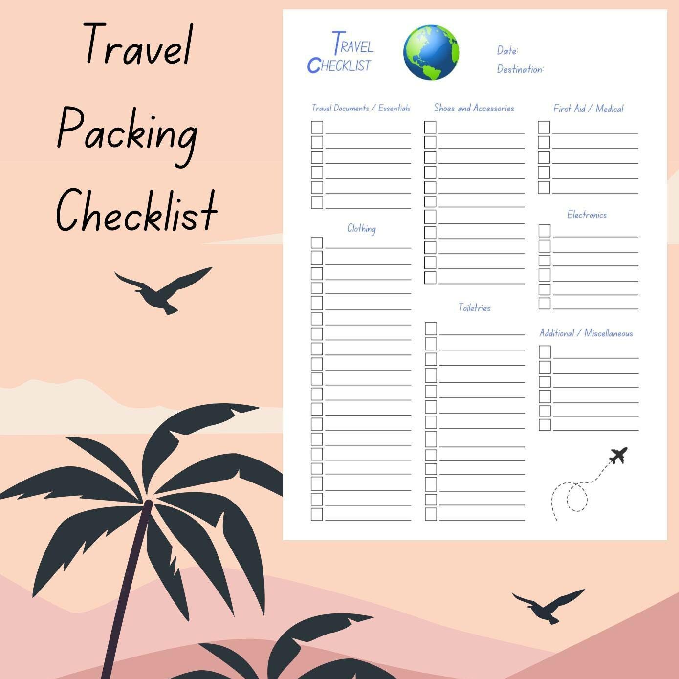 Printable Travel Packing Checklist Template - Etsy