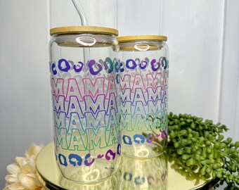 Colorful Cheetah Mama Glass Coffee Cup