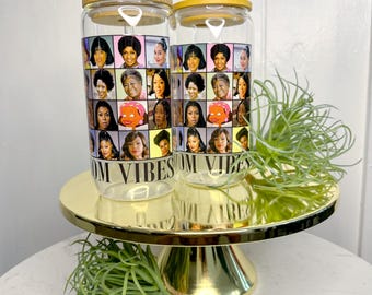 Mom Vibes Glass Coffee Cup