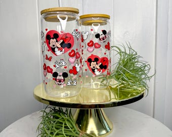 Mickey und Minnie Valentines Glass Kaffeetasse