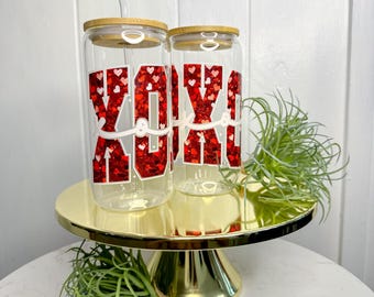 Xs and Os Valentines Glass Coffee Cup