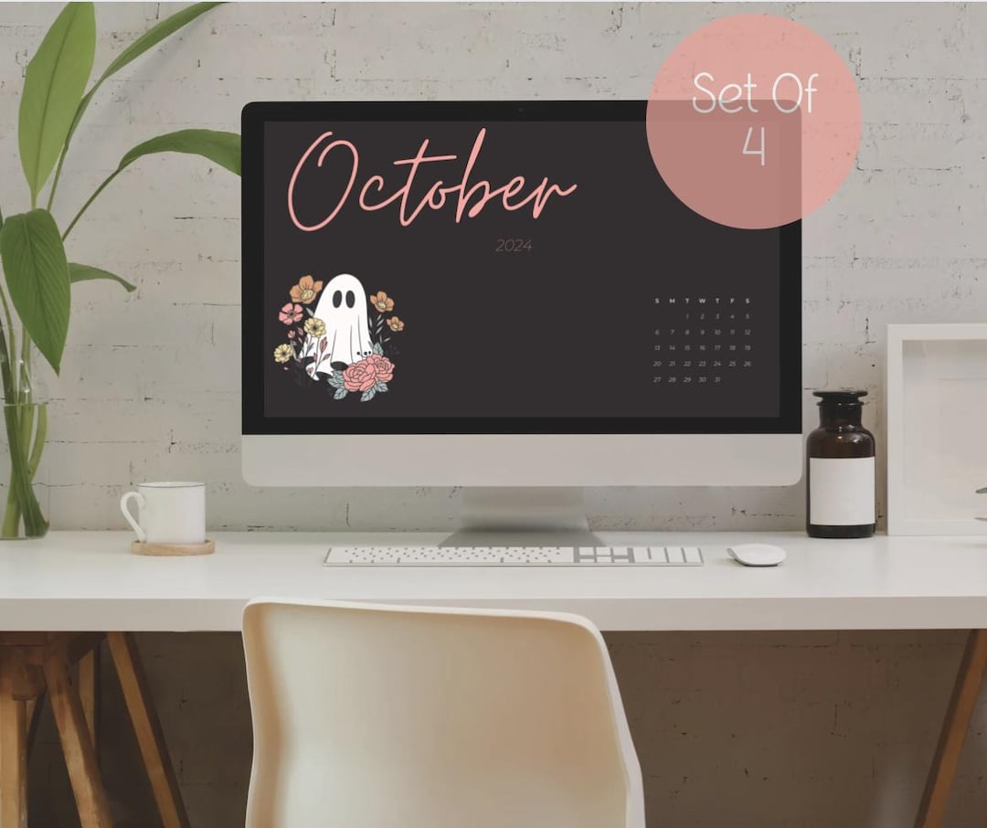 October Calendar Desktop Wallpaper Etsy