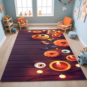 Halloween Rug,Pumpkin Rug,Trick or Treat Decor,Halloween Party Rug,Halloween Candles Rug,Kids Room Rug,Child Gift,Home Decor,Halloween Gift