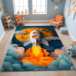 Raketenteppich,Raketenteppich,Wolkig, Mars Teppich, Astronauten Teppich, Cartoon Teppich, Kinderzimmer Teppich, Kindergeschenk, Wohnkultur, Kinderteppich, Spielzimmer Teppich