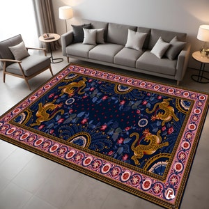 Exotic Animal Rug,Tiger Carpet,Oriental Rug,Floral Motif Rug,Living Room Rug,Elegant Rug,Home Decor,Rug for living room,Etsy Trending Rug