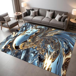 Liquid Metal Swirl Rug: Chrome Accent, Modern Home Decor