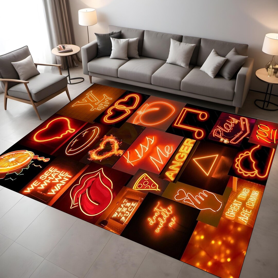 Neon Lights Rug,bright Neon Rug,glow Dark Rug,playful Rug,retro Rug ...