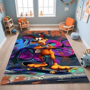 Alfombra de patineta, alfombra de personaje de dibujos animados, alfombra de sala de juegos, alfombra de personaje divertido, alfombra de habitación genial, alfombra de habitación para niños, regalo para niños, decoración linda para el hogar, alfombra personalizada, regalo