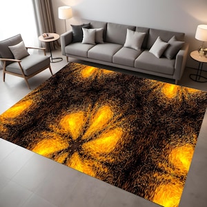 Fiery Black Floral Rug: Modern Living Room Decor