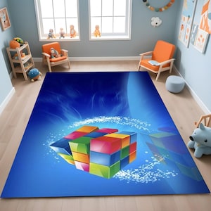 Rubik&#39;s Cube Kids Rug: Educational Geometric Decor