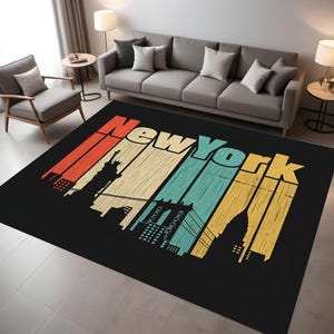 New York City Rug,NYC Decor,Retro New York,Urban Rug,Cityscape Rug,USA Decor,Living Room Rug,Modern Home Decor,Kitchen Rug,Kids Room Rug