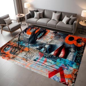 Abstract Art Rug,Pop Art Carpet,Graffiti Rug,Art Decor,Lips Art Rug,Living Room Rug,Home Decor,Rug for living room,Trend Rug,Gift For Her