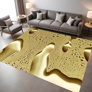 Water Droplets Carpet,Gold Area Rug,Golden Liquid Rug,Metallic Gold Rug,Living Room Rug,Rug for living room,Etsy Premium Rug,Gift For Her