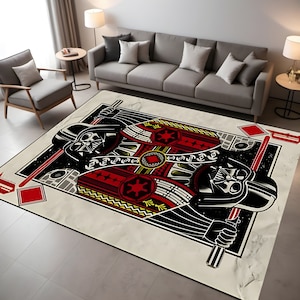 Tappeto con carte di Starwars, arredamento fantasy spaziale, carte da poker, tappeto con Darth Villain, carta di Darth Vader, tappeto per soggiorno, arredamento moderno per la casa, regalo per lei, regalo per fan