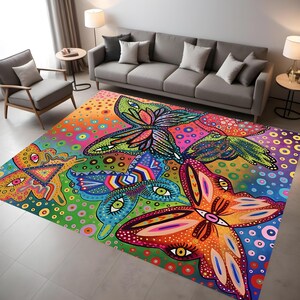 Butterfly Rug,Vibrant Carpet,Bohemian Decor,Cheerful Rug,Living Room Rug,Home Decor,Rug for living room,Etsy Trending Rug,Gift For Her