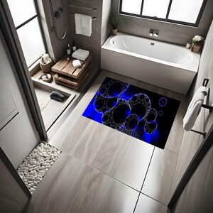Blue Abstract Bath Mat: Modern Spa Style, Microfiber Rug