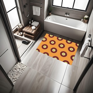Ethnic Bath Rug,Orange Rug,African Theme Rug,Bathroom Accessory,Bathroom Rug,Bath Mat,Minimal Bath Mat,Bathroom Decor Idea,Washable Bath Mat