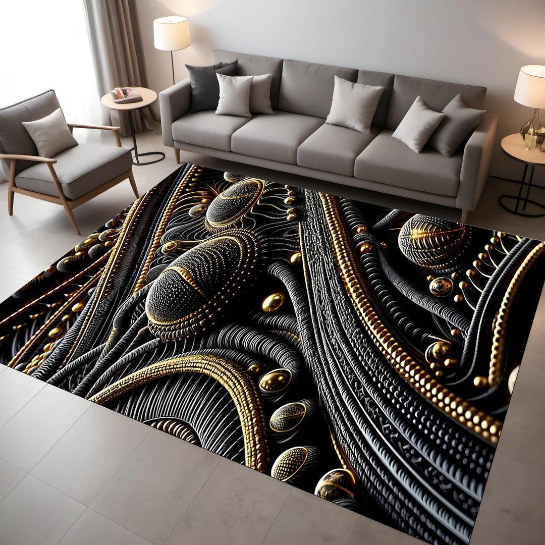 Shiny Gold Rug Metallic Gold 3D Art Rug: Modern Floral Design - Etsy