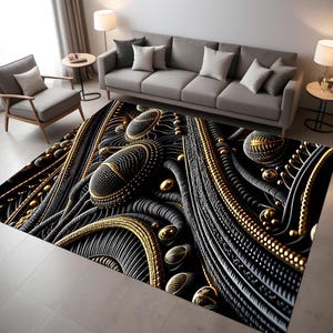 Metallic Gold 3D Art Rug: Modern Floral Design