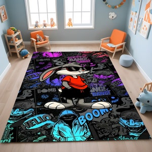 Bunny Rug,Cartoon Character Mat,Playroom Rug,Fun Character Rug,Rabbit Design Rug,Kids Room Rug,Child Gift,Cute Home Decor,Custom Rug,Gift