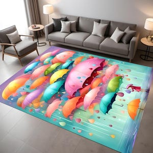 Tapete guarda-chuva, tapete guarda-chuva colorido, tapete para quarto de criança, decoração de sala de jogos, tapete aquarela, tapete de desenho animado, tapete para sala de estar, tapete premium Etsy, presente para ela