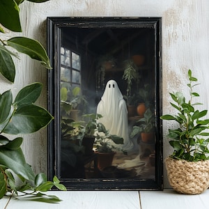 Plant Lover Ghost, Vintage Poster, Art Poster Print, Dark Academia, Haunting Ghost, Halloween Decor
