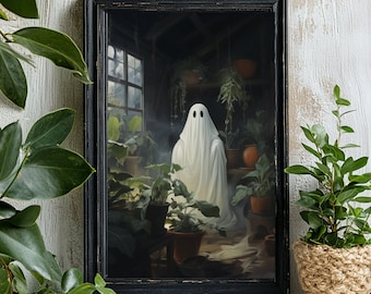 Plant Lover Ghost, Vintage Poster, Art Poster Print, Dark Academia, Haunting Ghost, Halloween Decor