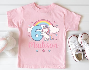 Unicorn  Rainbow Birthday Shirt | Personalized Unicorn Theme Tee | Custom Name Age Birthday Girl Outfit | Rainbow Unicorn Party Shirt