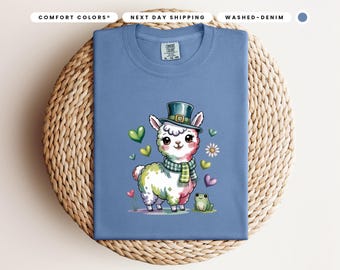 Comfort ColorsÂ® Cute Llama St Patrick Alpaca Kids T-Shirt, Llama Shirt, Llama Lover Tee, Llama Gift