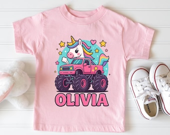 Custom Unicorn Birthday Shirt | Girls Monster Truck Birthday Shirt |  Girls Unicorn Tee |  Pink Monster Truck Shirt | Moster Unicorn Shirt