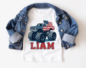 Kids Monster Truck Shirt | July 4th Shirt | Boys 4th of July Shirt | Monster Truck Flag Shirt | American Boy Shirt | Patriotic Tee