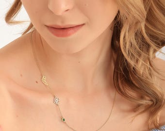 Personalized Birth Flower Necklace: Sterling Silver, Custom Birthstone Pendant