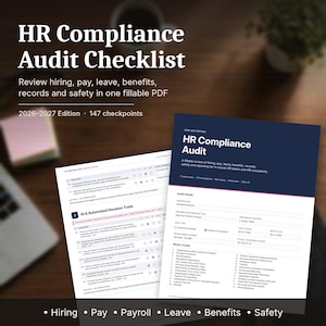 HR Compliance Audit Checklist 2026-2027 | Fillable PDF for HR Teams & Consultants | Employment Law, Payroll, Benefits Review Template