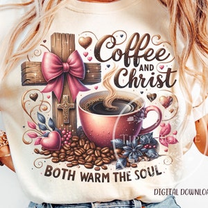 Christian Coffee PNG, Christian Shirt Designs, Sublimation Files, Trendy Coquette Cross PNG File, Commercial Use, Digital Download.