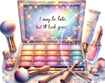 Makeup Clipart Sublimation PNG, Cute Girls Shirt Design, Eye Makeup Brush PNG, Watercolor Faux Glitter PNG, Commercial Use, Digital Download