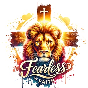 Faithful Christian PNG Design, Christian Shirt PNG, Christian Sublimation, Faith Lion Cross PNG Sublimation Files, Commercial Use Digital