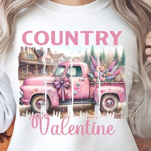 Pink Country Valentine PNG, Vintage Valentine, Valentines Day Truck, Vintage Country Shirt Design, Sublimation PNG File, Commercial Use