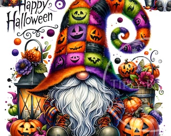 Colorful Halloween Gnome Bundle, Cute Halloween Clipart, Sublimation Files, Holiday Gnome, Halloween Shirt PNG, Commercial Use, Digital PNG