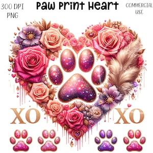 Paw Print Heart PNG, Watercolor Dog Clipart, Dog Lover Shirt Image, Dog Valentine PNG, Sublimation File, Digital Download, Commercial Use