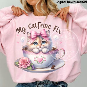 Funny Cat PNG Shirt Design, Coffee Sublimation PNG, Funny Coffee Cat PNG, Cat Coffee Lover Sublimation Design, Commercial Use, Digital Files