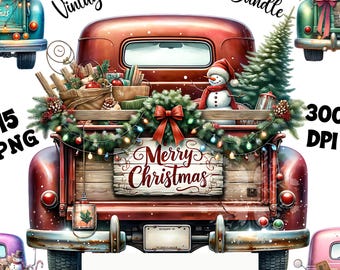 Christmas Truck PNG Bundle, Christmas Clipart, Christmas Shirt Design, Holiday Truck, Vintage Christmas Clipart, Commercial Use, Sublimation