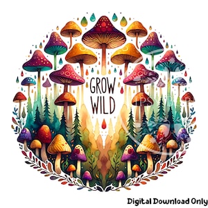 Cute Mushroom Clipart PNG, Mushroom Shirt PNG Designs, Boho Mushroom PNG, Watercolor Mushrooms, Boho Sublimation Designs, Commercial Use