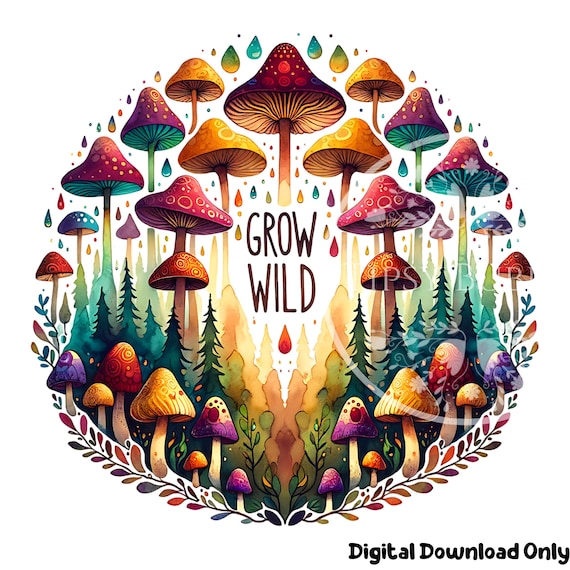 Cute Mushroom Clipart PNG, Mushroom Shirt PNG Designs, Boho Mushroom PNG, Watercolor Mushrooms, Boho Sublimation Designs, Commercial Use