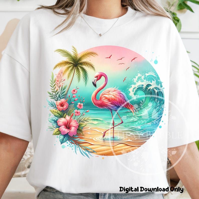 Tropical Flamingo PNG, Tropical Summer PNG, Summer Sublimation File, Girls Summer Shirt Designs, Floral Flamingo Clipart PNG, Commercial Use