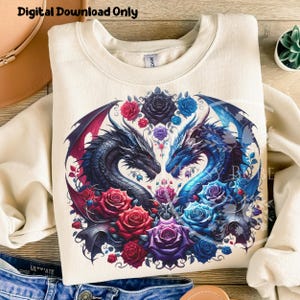 Dragon Clipart Fantasy PNG,  Floral Dragons Design, Dragon Sublimation Files, Romantasy Clipart Files, Digital Downloads, Commercial Use